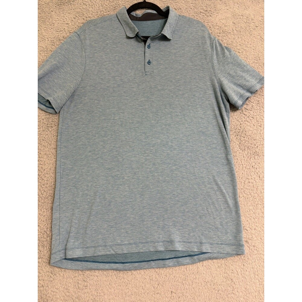 Lululemon Evolution Polo Shirt Men XL Blue Heathered Performance Short Sleeve